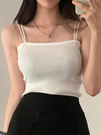 2025 Tops cortos informales con cuello Halter para mujer, camisola sin mangas con tirantes y espalda descubierta, camiseta sin mangas ajustada y sólida, chaleco recortado de tubo para mujer