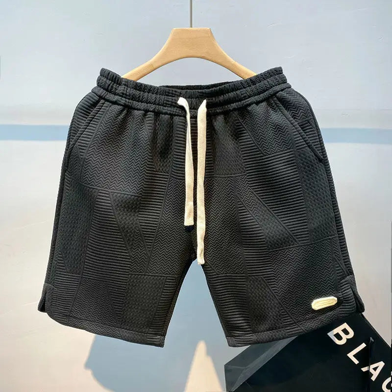 Pantalones cortos para correr de verano para hombre, pantalones cortos deportivos informales para correr, pantalones cortos deportivos con patrón de onda de Color sólido con cordón, pantalones cortos deportivos sueltos y s