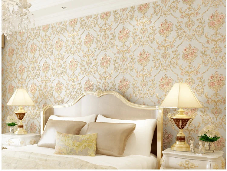 Papel tapiz europeo autoadhesivo flor pastoral pegatinas de pared de lujo autoadhesivo dormitorio sala de estar pared de fondo del hogar wal