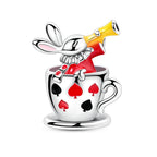 Colgante de Plata de Ley 925 con Diseño de Taza de Té y Conejo, Compatible con Pulseras Originales, Joyería DIY para Mujer