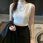 Novedad 2026: Chaleco de punto sin mangas de cuello medio alto, ajustado, de color liso, elegante y moderno, ideal como prenda interior para el día a día.