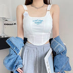 Top corto Y2K para mujer, camiseta sin mangas ajustada con dobladillo, informal, Sexy, ropa de calle blanca, camisetas sin mangas con letras y almohadilla，top mujer tops for women 2023，women's tops tees top y2k