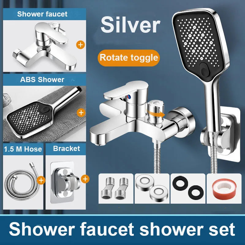 Grifo de ducha de baño cromado, grifo mezclador de doble caño de agua fría y caliente montado en la pared de latón para lavabo de ducha de baño divisor de baño