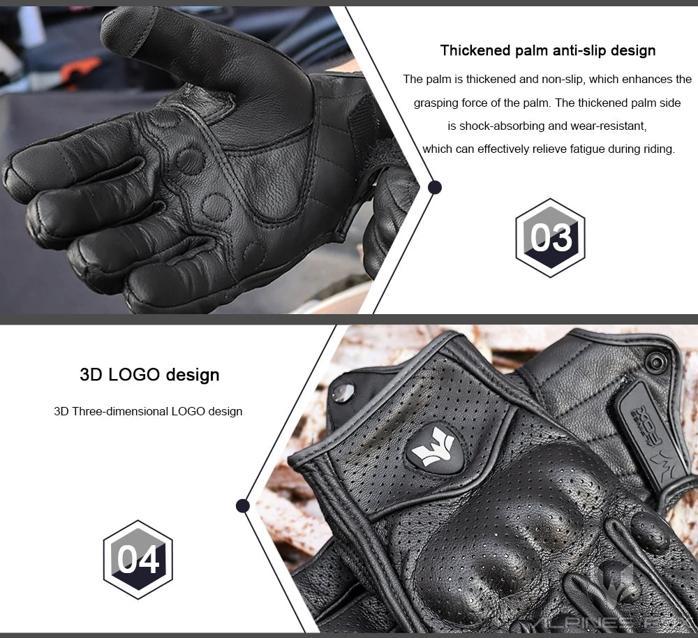 Guantes de cuero Vintage para motocicleta para hombre, Guantes negros resistentes al desgaste con pantalla táctil, antideslizantes, Retro, novedad de verano 2023