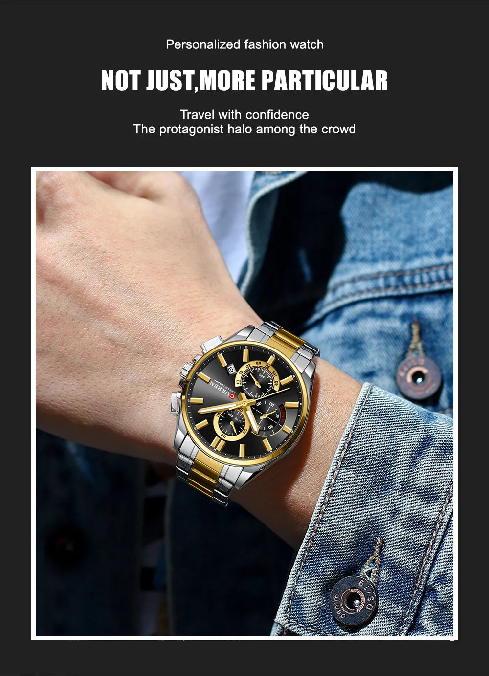 Relojes CURREN para hombre, relojes de lujo de primeras marcas para hombre, cronógrafo Original resistente al agua de acero inoxidable, fase lunar, fecha, esfera giratoria