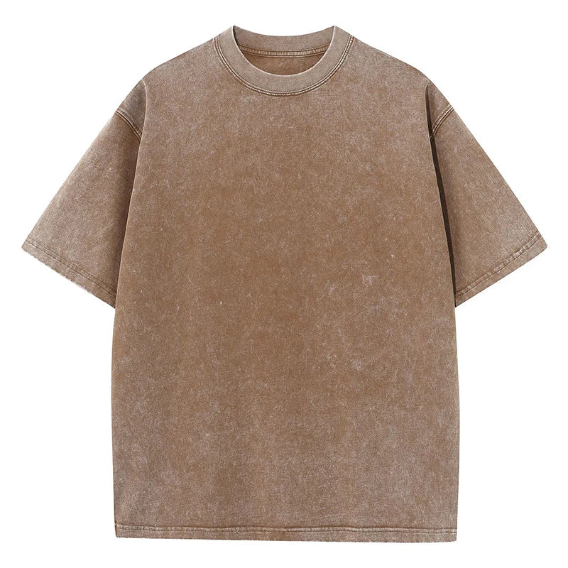 Camisetas Vintage de Color sólido con punto de copo de nieve para hombres/mujeres, camisetas de algodón de manga corta con agua antigua, ropa de Hip Hop