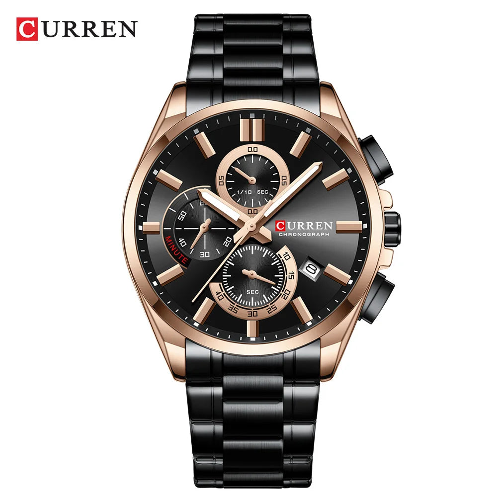 Relojes CURREN para hombre, relojes de lujo de primeras marcas para hombre, cronógrafo Original resistente al agua de acero inoxidable, fase lunar, fecha, esfera giratoria