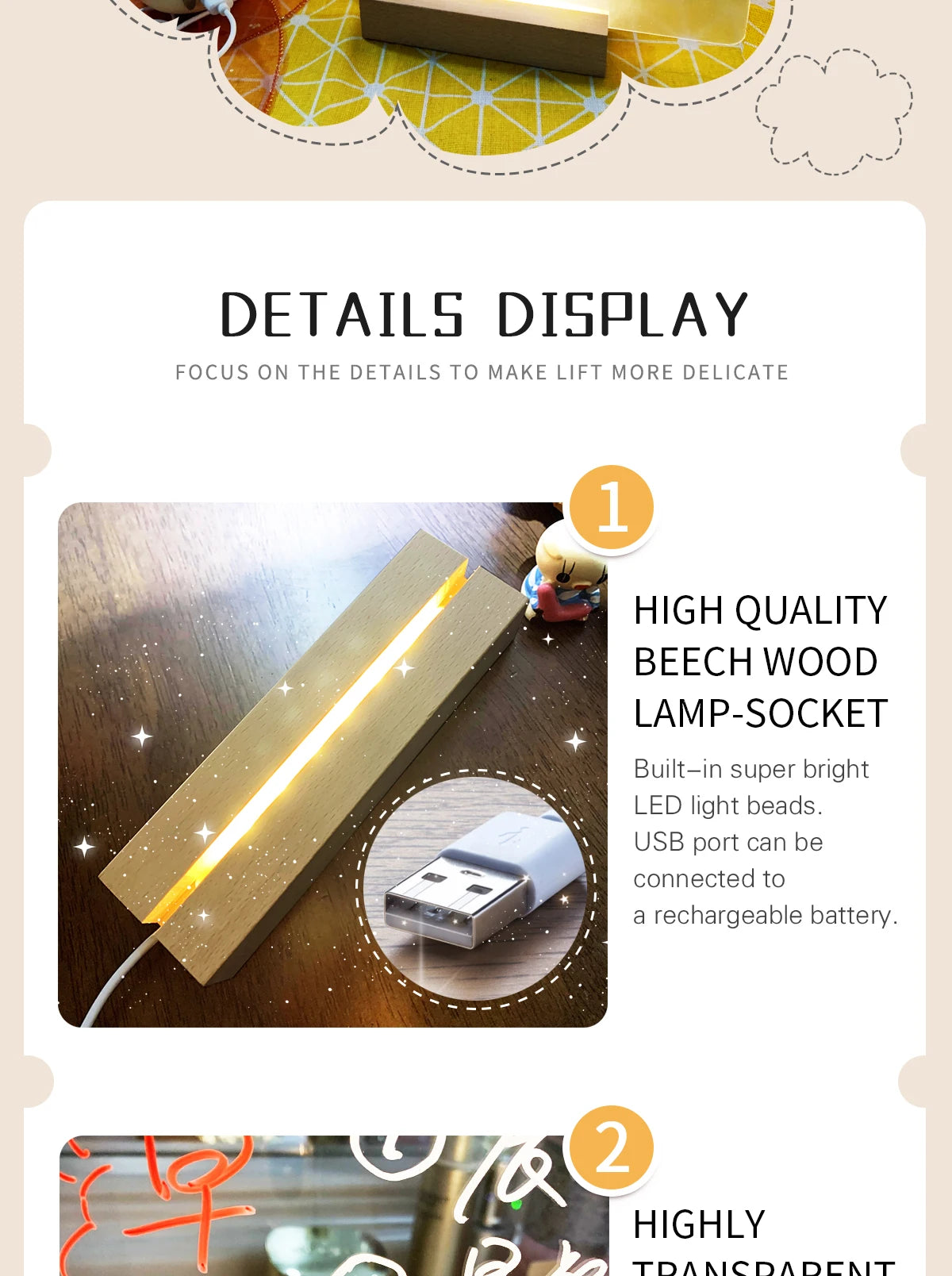 Recién llegado, tablero fluorescente de mensaje de notas acrílicas, tablero planificador de recordatorio diario creativo con soporte de madera de haya, lámpara LED