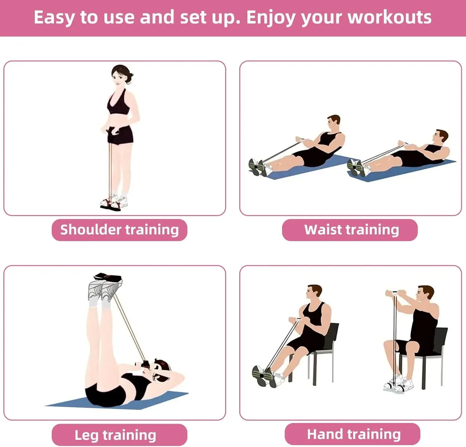 Tensor de banda de resistencia de 4 niveles con asas antideslizantes - Equipo de fitness en casa para entrenamiento muscular abdominal Yoga abdominal