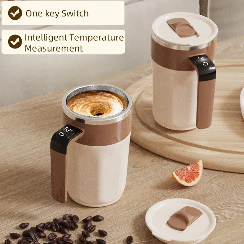 Taza mezcladora de 400ML, taza de café con pantalla LED de temperatura, taza autoagitadora de café y leche con rotación magnética de acero inoxidable 316