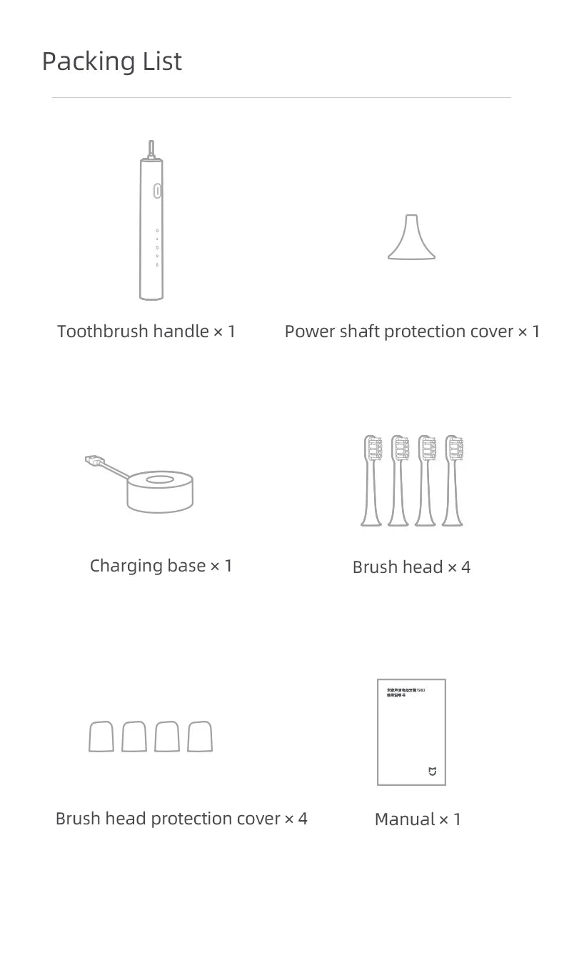 Juego de cepillos de dientes eléctricos sónicos Xiaomi MIJIA T302, 4 cabezales de cepillo, IPX8, resistente al agua, carga inalámbrica, cepillo de dientes electrónico