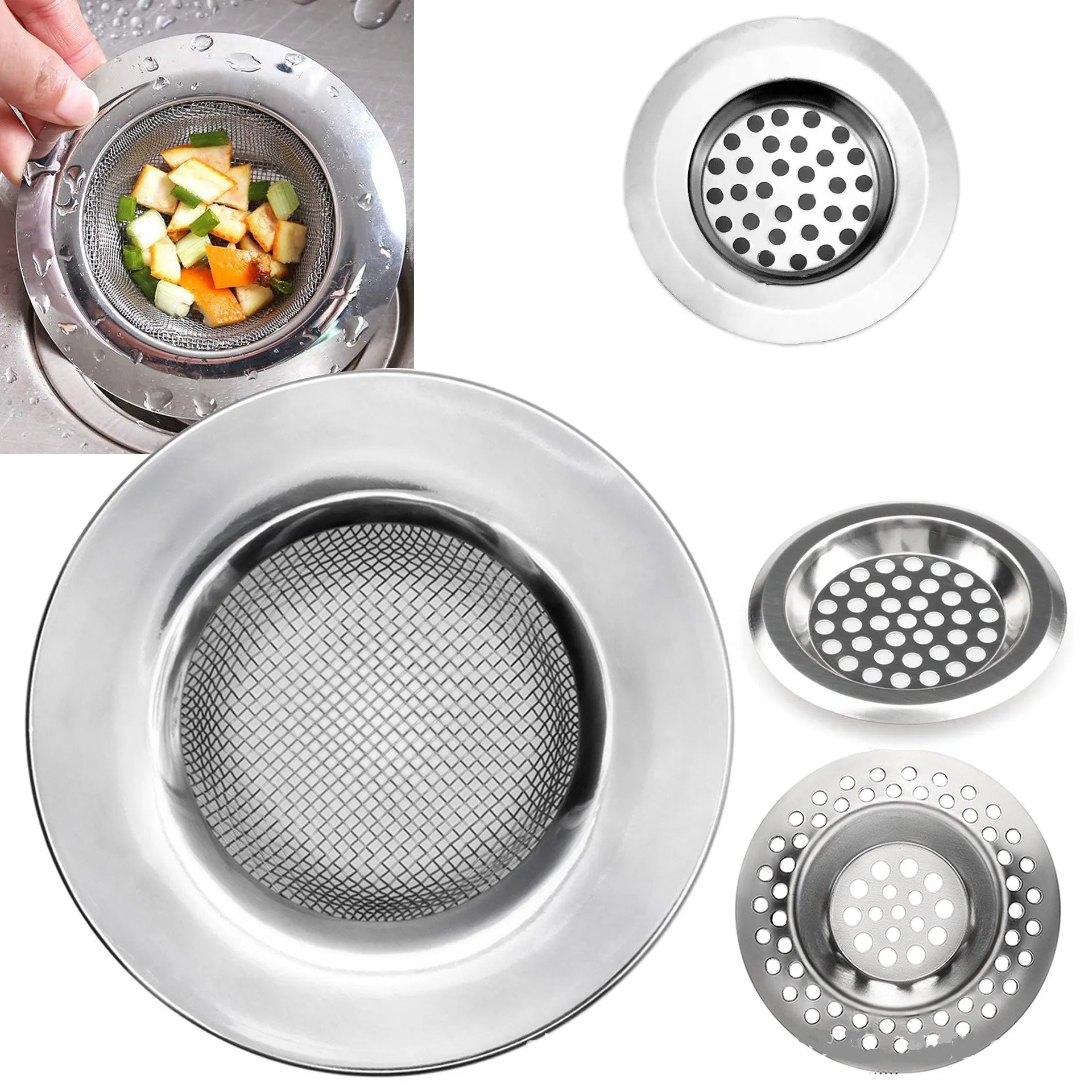 Colador de drenaje de agua para fregadero de cocina, cubierta de drenaje de piso de baño de acero inoxidable, filtro de colector de pelo de ducha, accesorios de fregadero de cocina