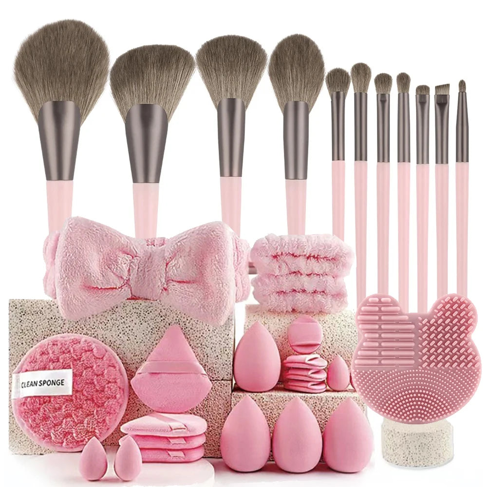 Juego de brochas de maquillaje profesional, 13/33 Uds., con accesorios para la piel combinada, con brochas suaves, adecuado para principiantes