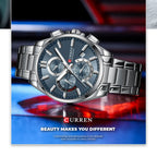 Relojes CURREN para hombre, relojes de lujo de primeras marcas para hombre, cronógrafo Original resistente al agua de acero inoxidable, fase lunar, fecha, esfera giratoria