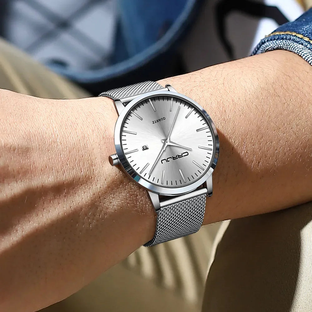 Reloj para hombre, acero inoxidable de 40 mm con correa de malla Relojes para hombre, Relojes de pulsera clásicos ultradelgados de 7 mm para hombre Automático minimalista