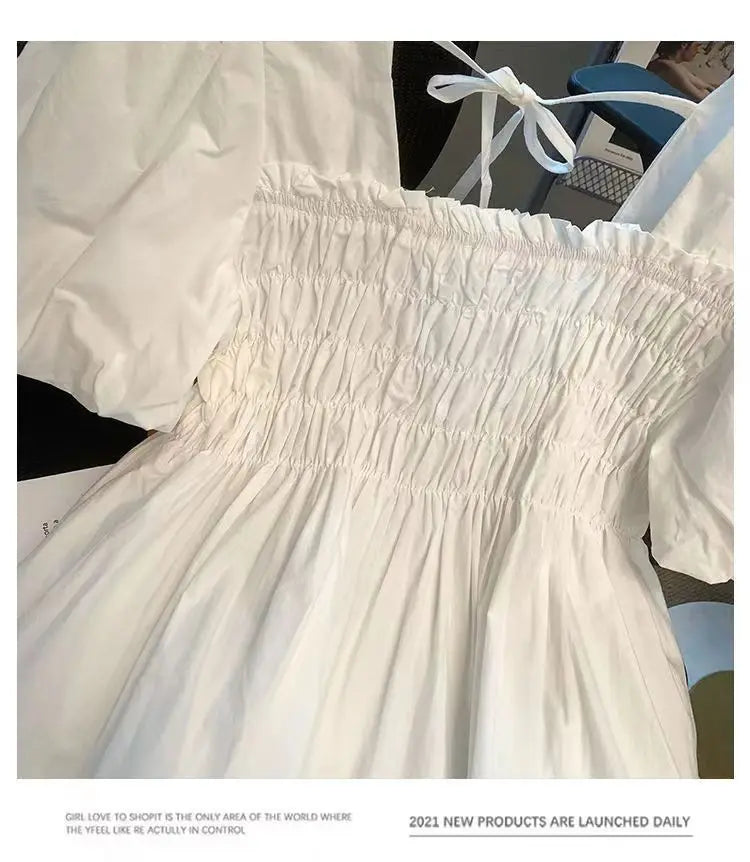 Blusa de Gasa con Manga Abullonada y Cuello Cuad, Estilo Verano 2025, para Mujer, Talla Pequeña