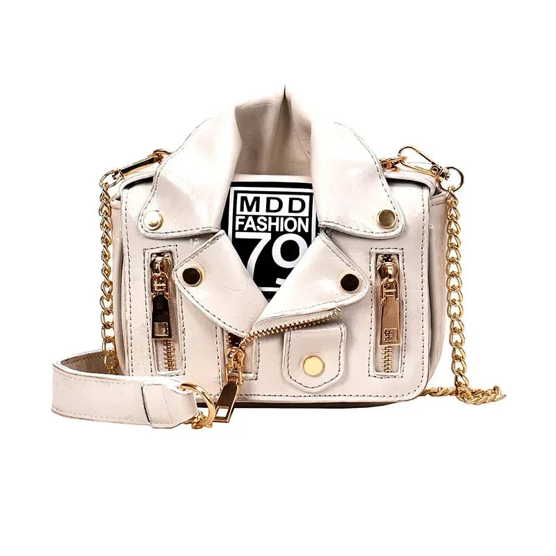 Bolsos de motocicleta de diseñador de marca famosa de moda europea, bolso de mensajero de hombro con forma de chaqueta de lujo, bolso de mano de cuero PU
