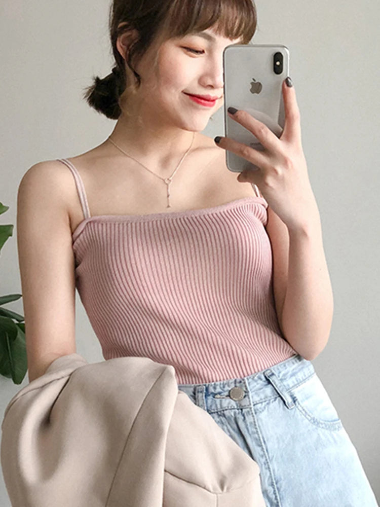2025 Tops cortos informales con cuello Halter para mujer, camisola sin mangas con tirantes y espalda descubierta, camiseta sin mangas ajustada y sólida, chaleco recortado de tubo para mujer