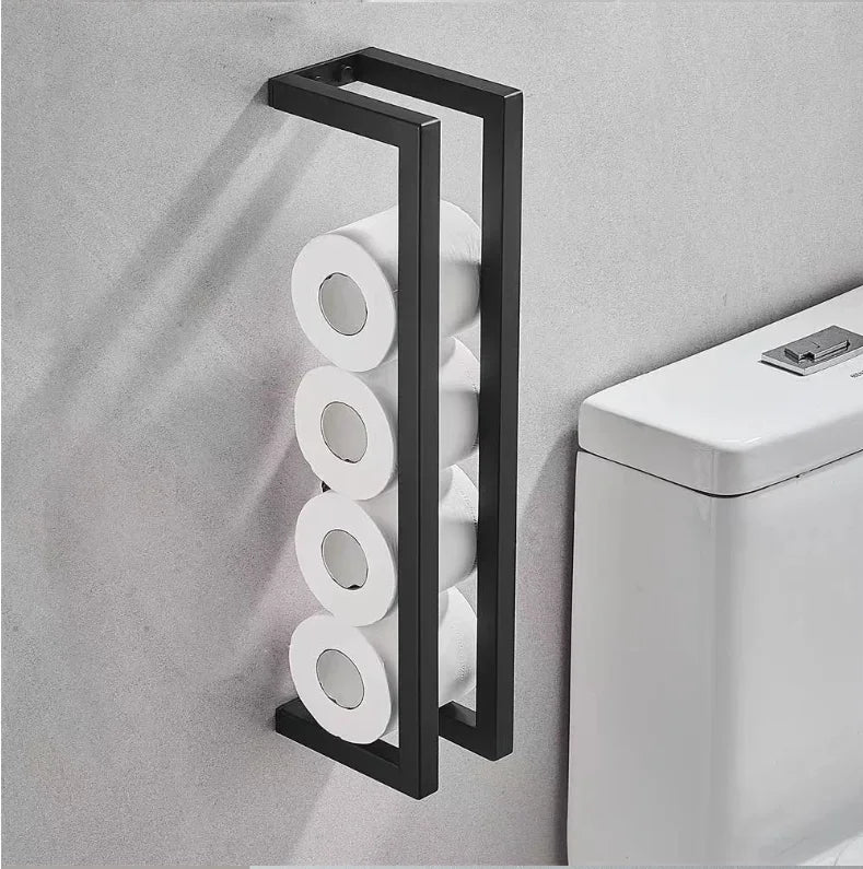 Toallero de baño, estante de almacenamiento de toallas de baño, rollo de toalla de baño de Hotel, estante de papel, colgante de pared negro de acero inoxidable de doble uso