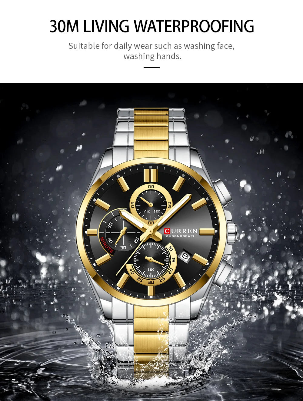 Relojes CURREN para hombre, relojes de lujo de primeras marcas para hombre, cronógrafo Original resistente al agua de acero inoxidable, fase lunar, fecha, esfera giratoria
