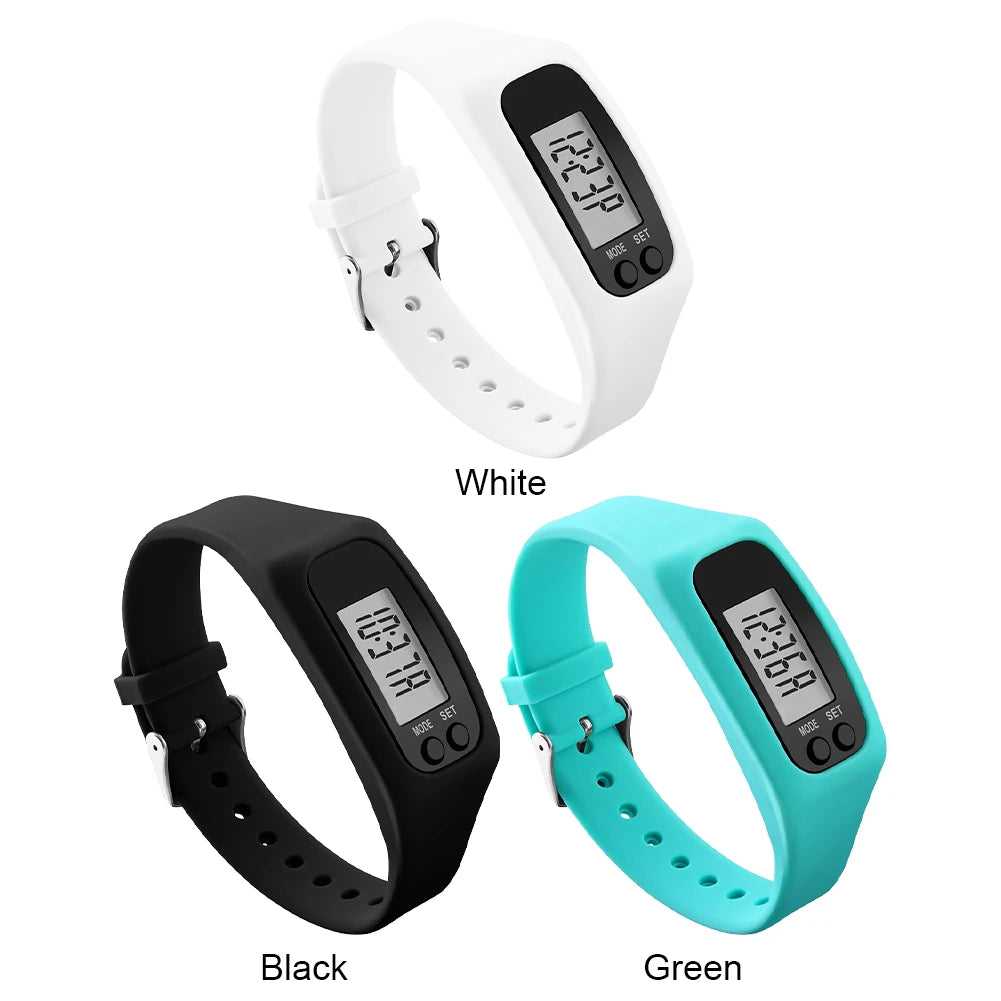 Pulsera con podómetro LED para adultos y niños, reloj de Fitness multifunción con pantalla de tiempo, contador de pasos, contador de calorías, 12/24H
