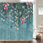 Cortinas de baño de flores, pájaros y plantas europeas, cortina de ducha impermeable, decoración de baño con impresión 3D con gancho, pantalla de baño