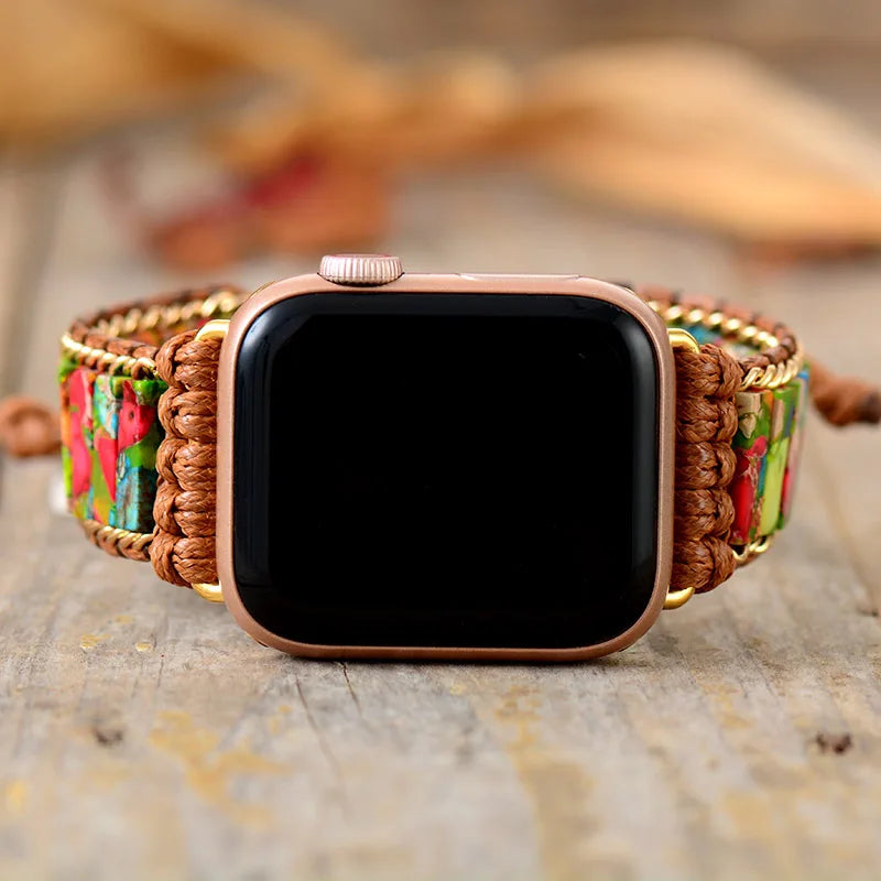 Correa de reloj Aple de piedra Natural, pulsera de pulsera con cuentas bohemias de 38mm/45mm para reloj inteligente Iwatch Series 7, accesorios