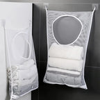 Bolsa de almacenamiento de ropa sucia, cesta con marco, cubo de malla plegable para lavandería, baño, colgante de pared, organizador de ropa para el hogar con gancho