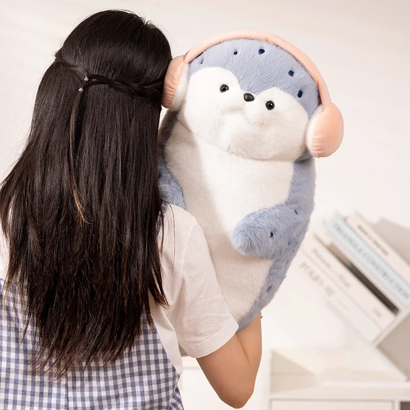 Sello de auriculares de dibujos animados de alta calidad, lontra marina, juguete de peluche, bola, cojín redondo, almohada para niños, regalo de cumpleaños, siesta escolar y sueño
