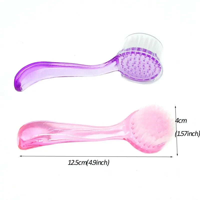 Nuevo cepillo de plástico para uñas, suave, elimina el polvo, maquillaje, cepillos de lavado, polvo de cabeza redonda, limpieza con tapa, pedicura