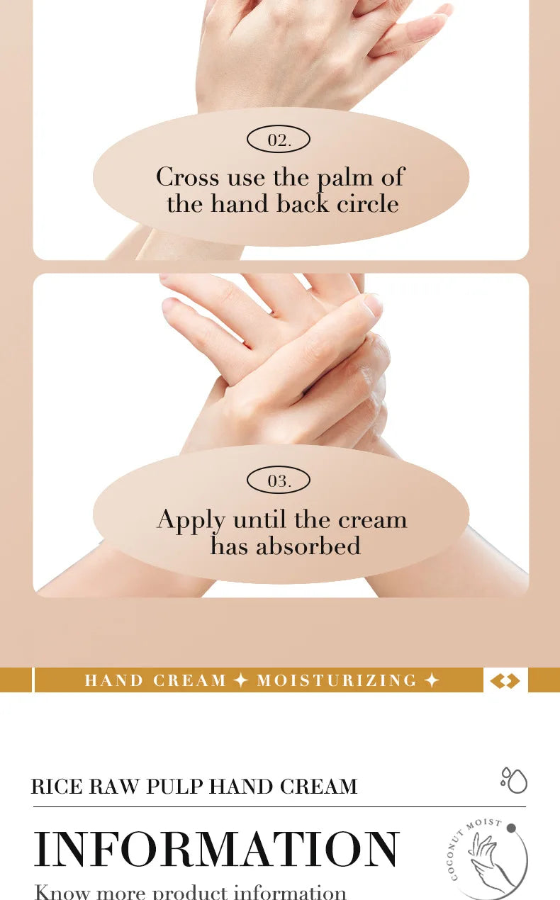 3/5 piezas BIOAQUA Crema de manos de arroz blanco, blanqueadora, hidratante, nutritiva, antienvejecimiento, productos para el cuidado de la piel de las manos