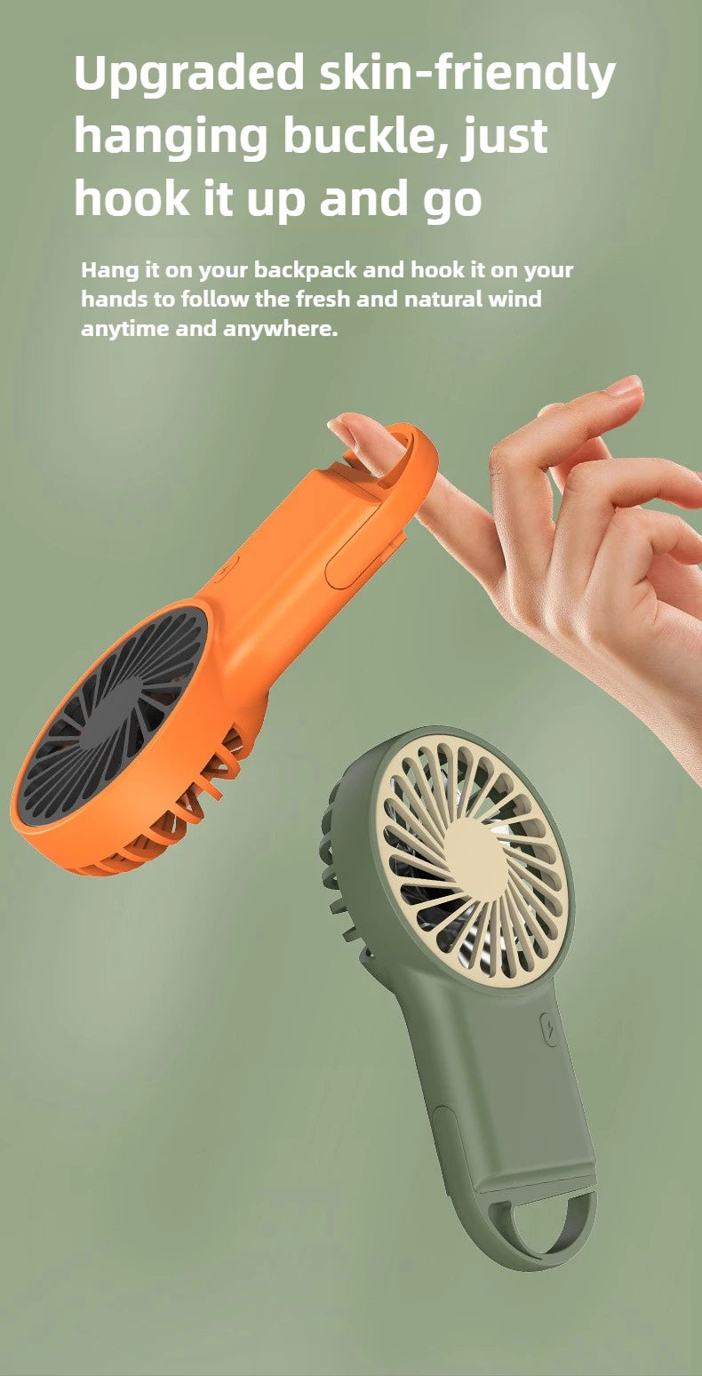 Miniventilador plegable de mano recargable por USB, diseño de dibujos animados con gancho para montañismo, uso en el hogar y la Oficina al aire libre, nuevo