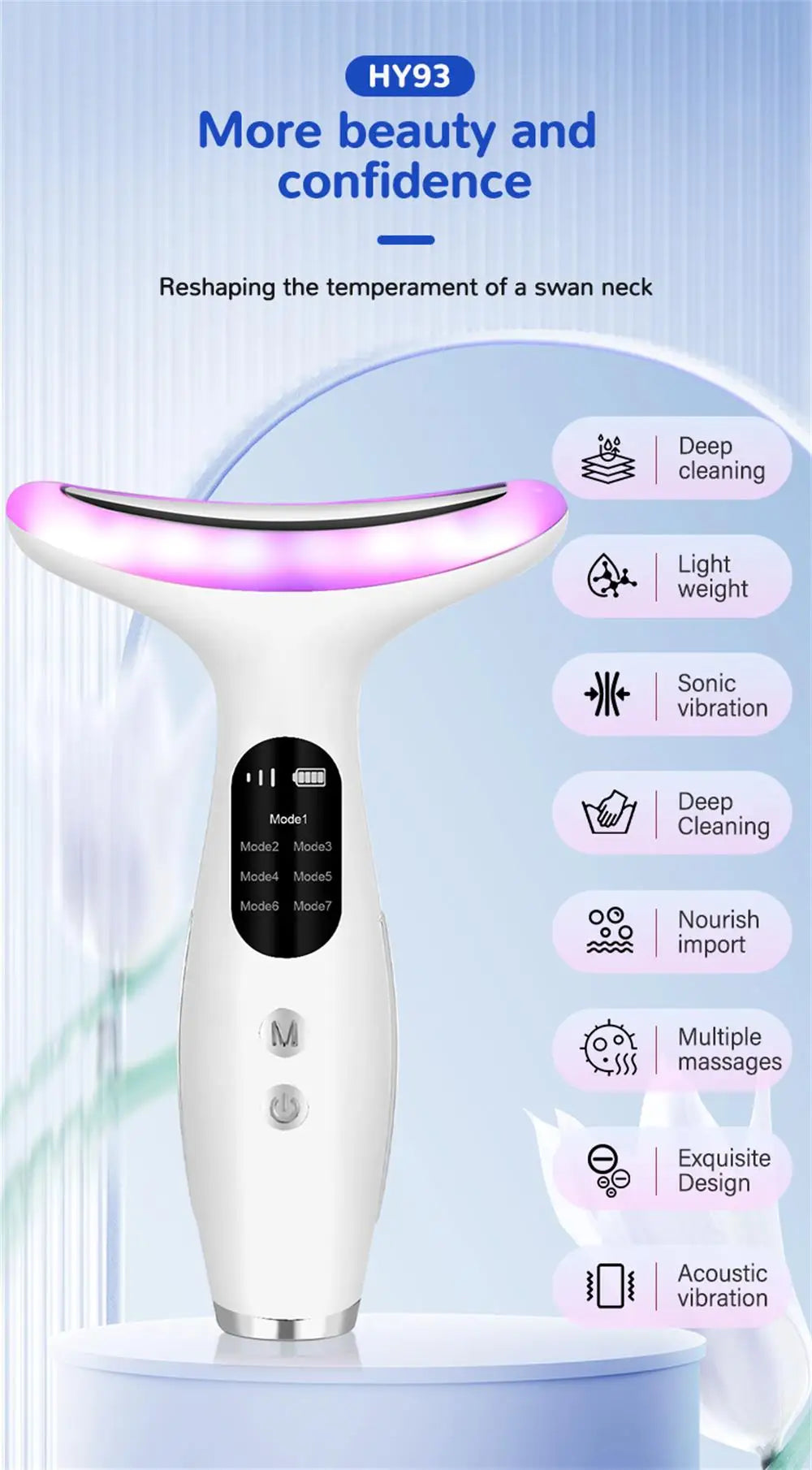 Dispositivo de belleza Facial y de cuello 2 en 1, masaje de vibración de alta frecuencia, dispositivo antienvejecimiento para estiramiento de la piel, herramienta de cuidado de la piel para uso doméstico
