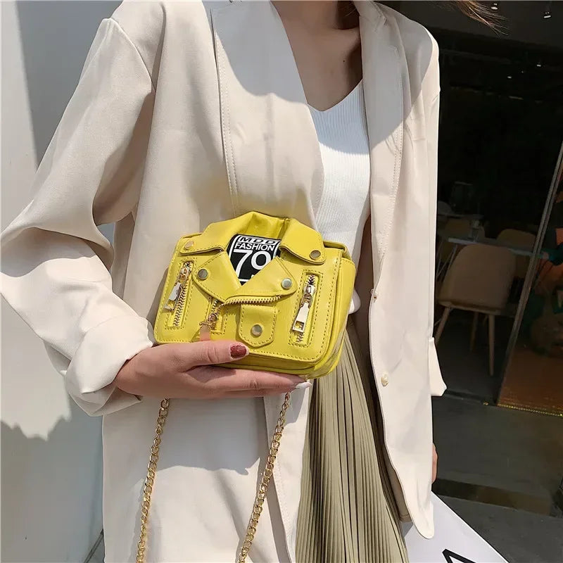 Bolsos de motocicleta de diseñador de marca famosa de moda europea, bolso de mensajero de hombro con forma de chaqueta de lujo, bolso de mano de cuero PU
