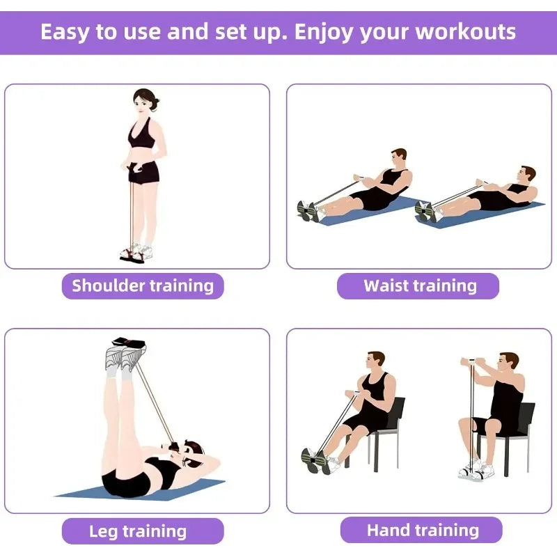 Tensor de banda de resistencia de 4 niveles con asas antideslizantes - Equipo de fitness en casa para entrenamiento muscular abdominal Yoga abdominal