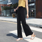 Pantalones de pierna ancha para mujer, pantalón plisado de seda de hielo, cintura elástica, holgado, informal, moda de verano