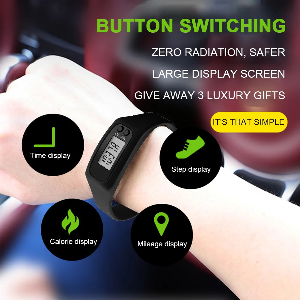 Pulsera con podómetro LED para adultos y niños, reloj de Fitness multifunción con pantalla de tiempo, contador de pasos, contador de calorías, 12/24H