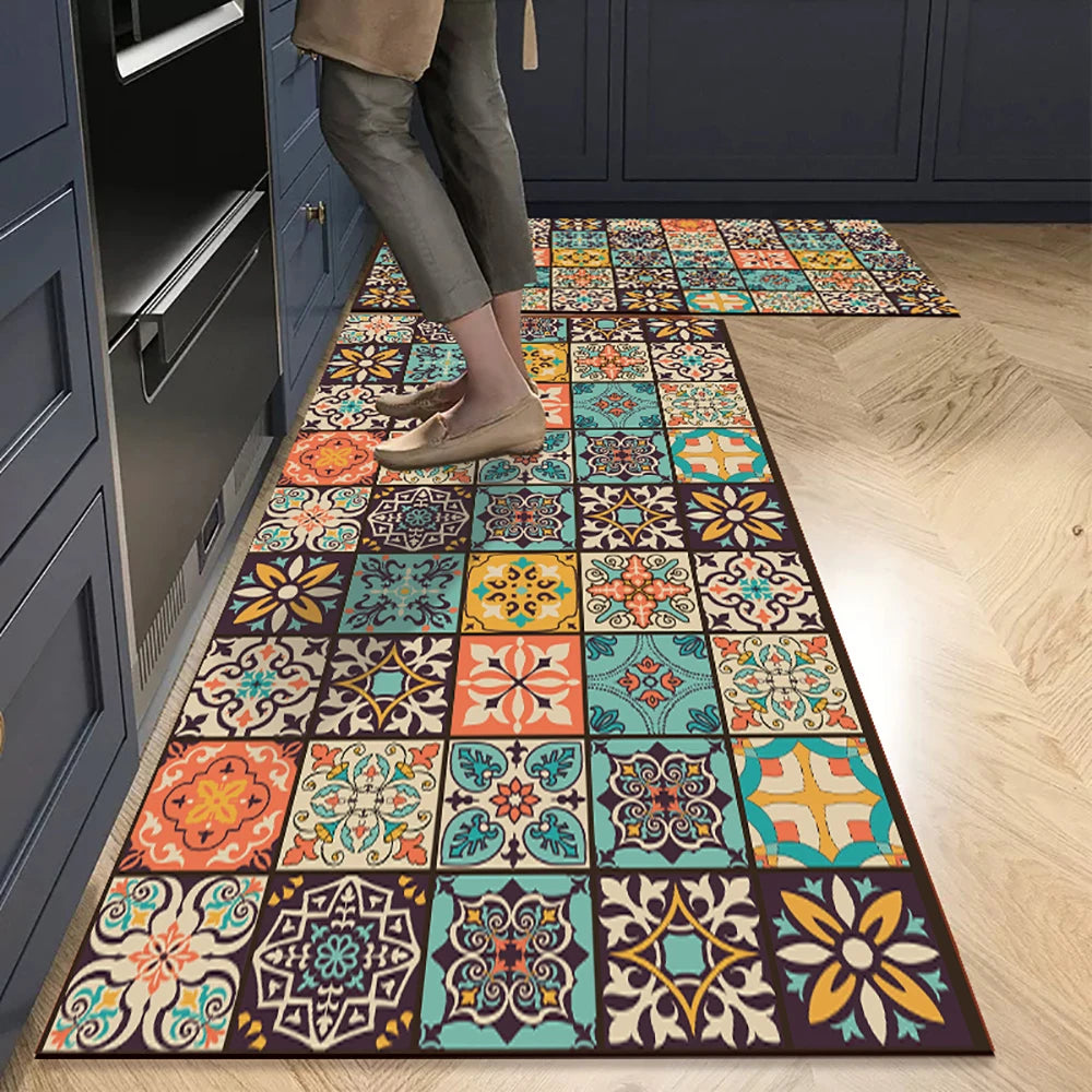 Alfombra de cocina con estampado absorbente, alfombra antideslizante para pasillo, alfombras largas para sala de estar, dormitorio, entrada, felpudo para baño