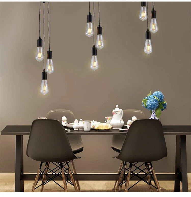 Luces colgantes lineales E27 Simple negro/blanco/plata 90-260v Bar cafetería accesorios de iluminación interior decoración lámpara colgante restaurante