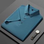 Polo de seda de hielo para hombre, camiseta de manga corta, elástica, sin hierro, fina, ligera, de lujo
