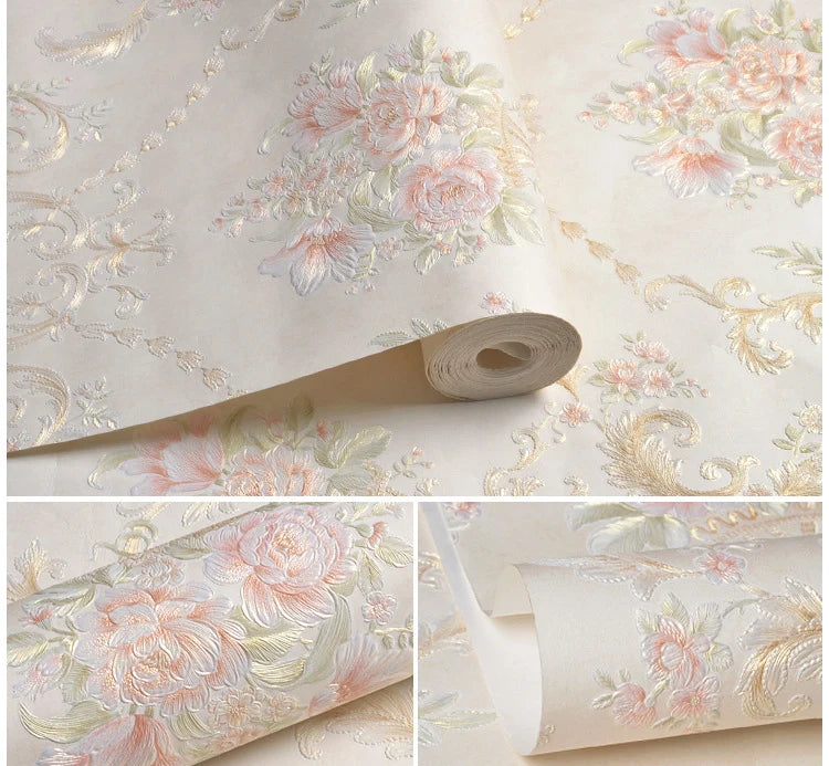 Papel tapiz europeo autoadhesivo flor pastoral pegatinas de pared de lujo autoadhesivo dormitorio sala de estar pared de fondo del hogar wal