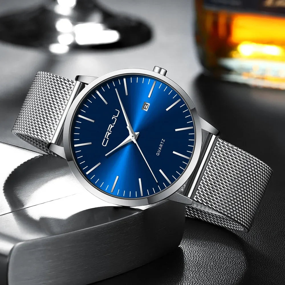Reloj para hombre, acero inoxidable de 40 mm con correa de malla Relojes para hombre, Relojes de pulsera clásicos ultradelgados de 7 mm para hombre Automático minimalista