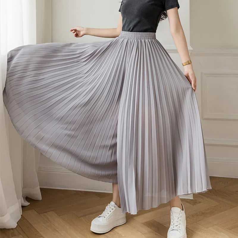 Pantalones De pierna ancha De cintura alta De gasa para Mujer, Pantalones sueltos plisados, moda coreana informal, ropa cómoda, elegante