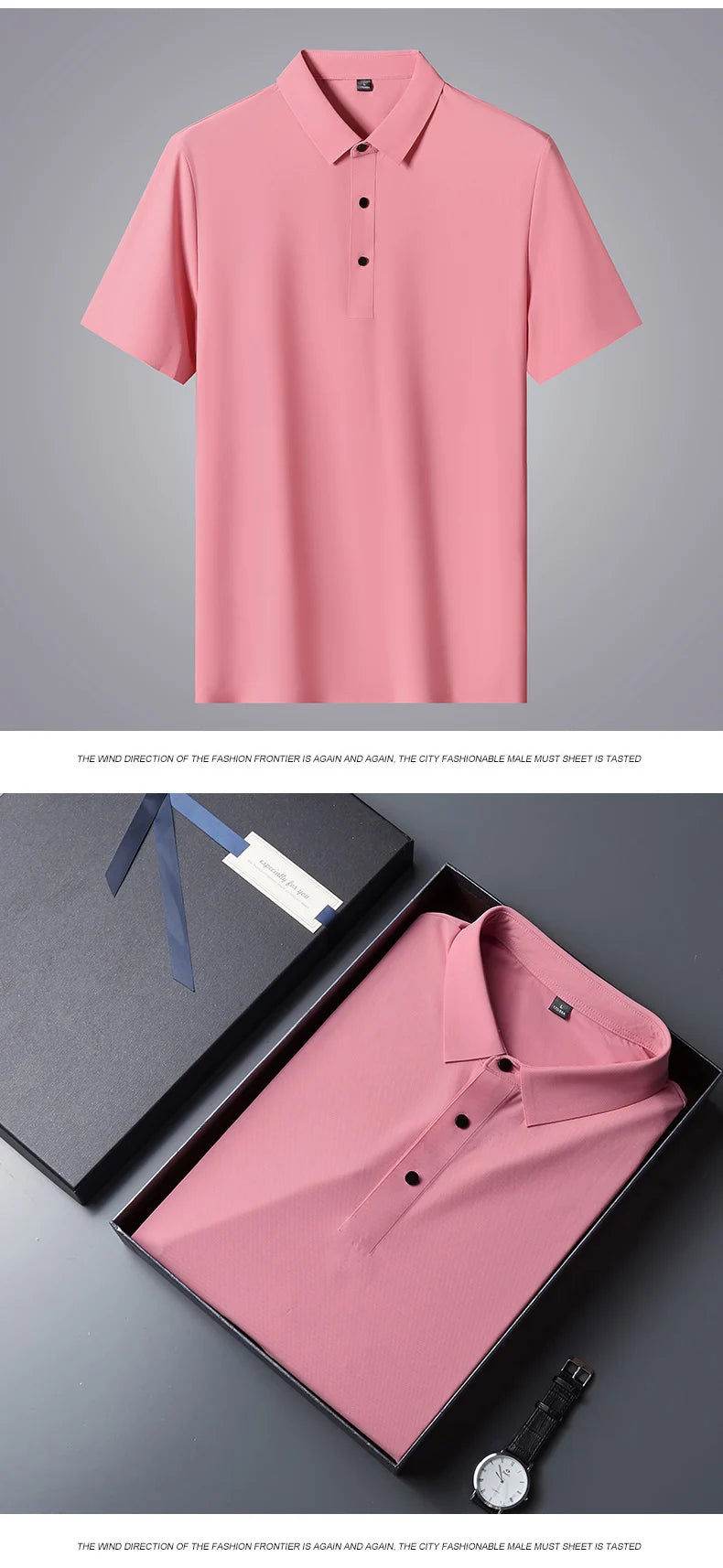 Polo de seda de hielo para hombre, camiseta de manga corta, elástica, sin hierro, fina, ligera, de lujo
