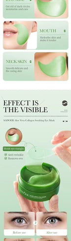 Mascarilla de colágeno de Aloe Vera para ojos, 60 uds., eliminación de ojeras, bolsas para ojos, parches hidratantes reafirmantes para ojos, productos para el cuidado de la piel