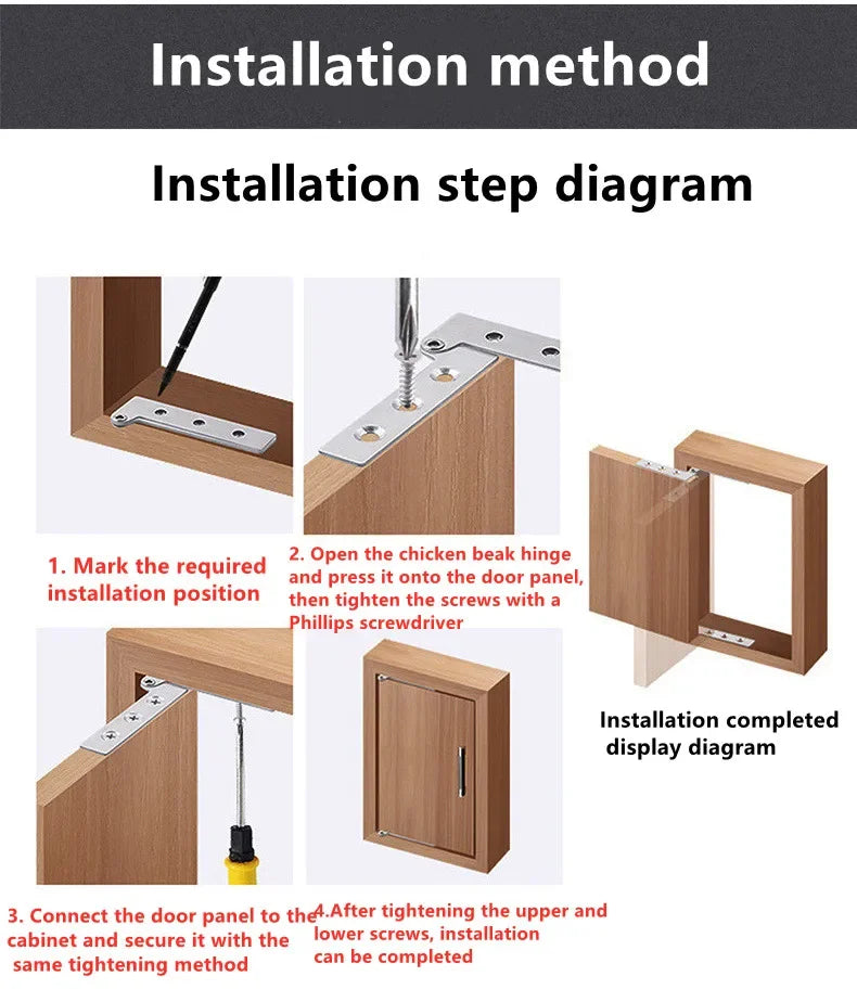 Bisagra de boca de pollo con rotación de 360 grados, 1 piezas, esquina de puerta oculta, Base de muebles superior e inferior, accesorios de Hardware de acero inoxidable