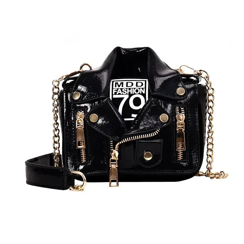 Bolsos de motocicleta de diseñador de marca famosa de moda europea, bolso de mensajero de hombro con forma de chaqueta de lujo, bolso de mano de cuero PU
