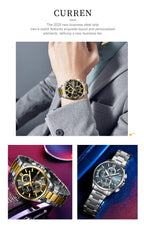 Relojes CURREN para hombre, relojes de lujo de primeras marcas para hombre, cronógrafo Original resistente al agua de acero inoxidable, fase lunar, fecha, esfera giratoria