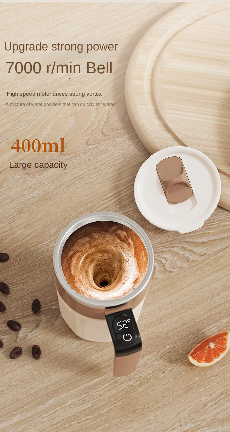 Taza mezcladora de 400ML, taza de café con pantalla LED de temperatura, taza autoagitadora de café y leche con rotación magnética de acero inoxidable 316