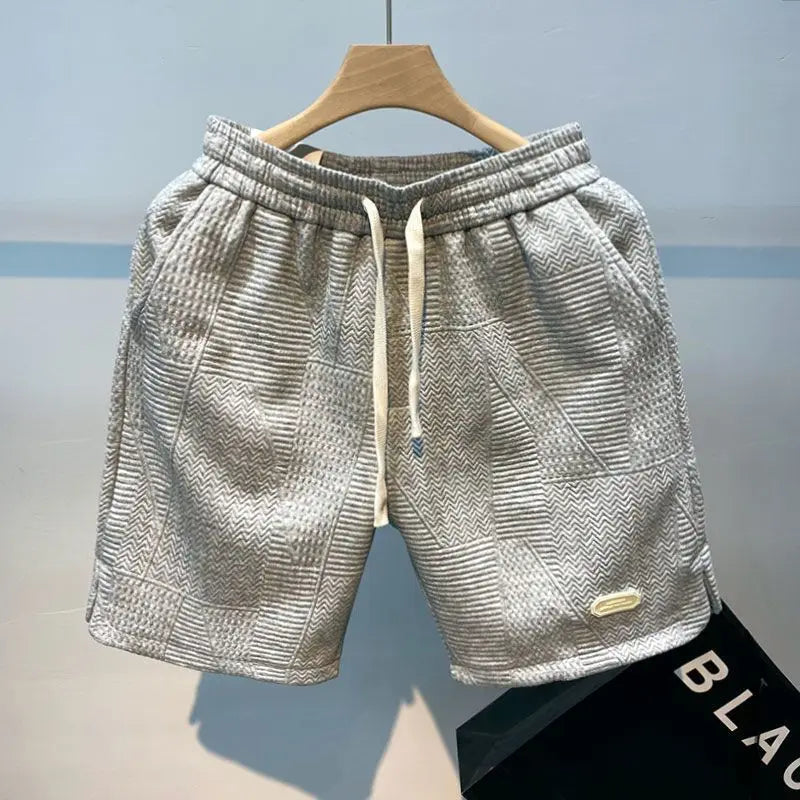 Pantalones cortos para correr de verano para hombre, pantalones cortos deportivos informales para correr, pantalones cortos deportivos con patrón de onda de Color sólido con cordón, pantalones cortos deportivos sueltos y s